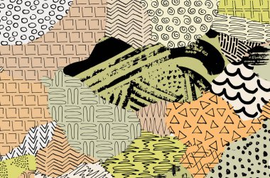 Soyut siyah konturlar, el vektör desen çizdi. Geometrik tarzı Retro soyut desen. Soyut çok renkli geometrik desen.