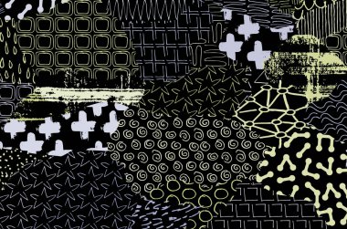 Soyut siyah konturlar, el vektör desen çizdi. Geometrik tarzı Retro soyut desen. Soyut çok renkli geometrik desen.