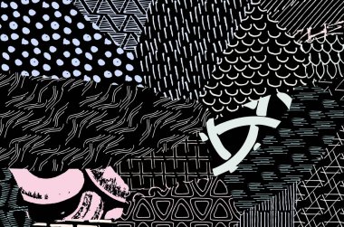 Soyut siyah konturlar, el vektör desen çizdi. Geometrik tarzı Retro soyut desen. Soyut çok renkli geometrik desen.