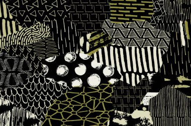 Soyut siyah konturlar, el vektör desen çizdi. Geometrik tarzı Retro soyut desen. Soyut çok renkli geometrik desen.