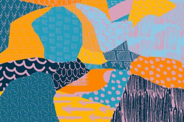 Soyut siyah konturlar, el vektör desen çizdi. Geometrik tarzı Retro soyut desen. Soyut çok renkli geometrik desen.