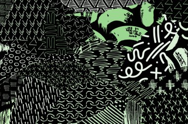 Soyut siyah konturlar, el vektör desen çizdi. Geometrik tarzı Retro soyut desen. Soyut çok renkli geometrik desen.