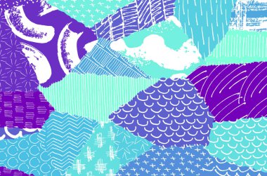 Soyut siyah konturlar, el vektör desen çizdi. Geometrik tarzı Retro soyut desen. Soyut çok renkli geometrik desen.