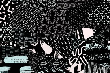 Soyut siyah konturlar, el vektör desen çizdi. Geometrik tarzı Retro soyut desen. Soyut çok renkli geometrik desen.