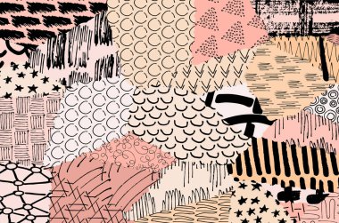 Soyut siyah konturlar, el vektör desen çizdi. Geometrik tarzı Retro soyut desen. Soyut çok renkli geometrik desen.