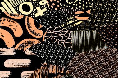 Soyut siyah konturlar, el vektör desen çizdi. Geometrik tarzı Retro soyut desen. Soyut çok renkli geometrik desen.