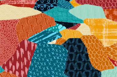 Soyut siyah konturlar, el vektör desen çizdi. Geometrik tarzı Retro soyut desen. Soyut çok renkli geometrik desen.