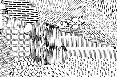 Soyut siyah konturlar, el vektör desen çizdi. Geometrik tarzı Retro soyut desen. Soyut çok renkli geometrik desen.