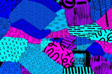 Soyut siyah konturlar, el vektör desen çizdi. Geometrik tarzı Retro soyut desen. Soyut çok renkli geometrik desen.