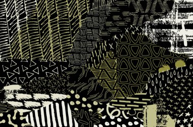 Soyut siyah konturlar, el vektör desen çizdi. Geometrik tarzı Retro soyut desen. Soyut çok renkli geometrik desen.