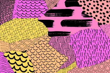 Soyut siyah konturlar, el vektör desen çizdi. Geometrik tarzı Retro soyut desen. Soyut çok renkli geometrik desen.