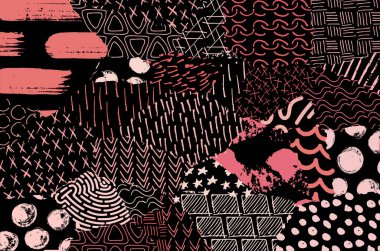 Soyut siyah konturlar, el vektör desen çizdi. Geometrik tarzı Retro soyut desen. Soyut çok renkli geometrik desen.