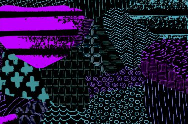 Soyut siyah konturlar, el vektör desen çizdi. Geometrik tarzı Retro soyut desen. Soyut çok renkli geometrik desen.