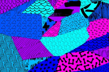 Soyut siyah konturlar, el vektör desen çizdi. Geometrik tarzı Retro soyut desen. Soyut çok renkli geometrik desen.