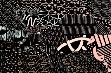 Soyut siyah konturlar, el vektör desen çizdi. Geometrik tarzı Retro soyut desen. Soyut çok renkli geometrik desen.