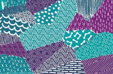 Soyut siyah konturlar, el vektör desen çizdi. Geometrik tarzı Retro soyut desen. Soyut çok renkli geometrik desen.