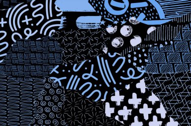 Soyut siyah konturlar, el vektör desen çizdi. Geometrik tarzı Retro soyut desen. Soyut çok renkli geometrik desen.