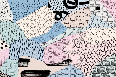 Soyut siyah konturlar, el vektör desen çizdi. Geometrik tarzı Retro soyut desen. Soyut çok renkli geometrik desen.