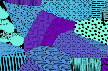 Soyut siyah konturlar, el vektör desen çizdi. Geometrik tarzı Retro soyut desen. Soyut çok renkli geometrik desen.