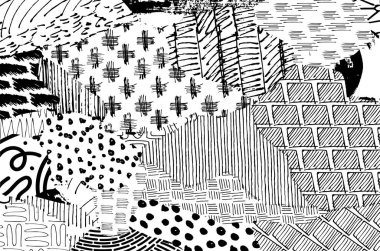 Soyut siyah konturlar, el vektör desen çizdi. Geometrik tarzı Retro soyut desen. Soyut çok renkli geometrik desen.