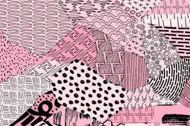 Soyut siyah konturlar, el vektör desen çizdi. Geometrik tarzı Retro soyut desen. Soyut çok renkli geometrik desen.