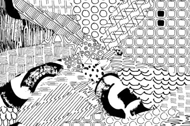 Soyut siyah konturlar, el vektör desen çizdi. Geometrik tarzı Retro soyut desen. Soyut çok renkli geometrik desen.