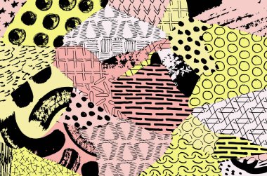 Soyut siyah konturlar, el vektör desen çizdi. Geometrik tarzı Retro soyut desen. Soyut çok renkli geometrik desen.