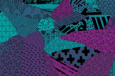 Soyut siyah konturlar, el vektör desen çizdi. Geometrik tarzı Retro soyut desen. Soyut çok renkli geometrik desen.