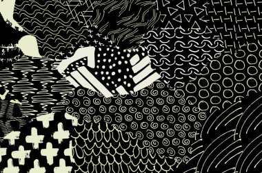 Soyut siyah konturlar, el vektör desen çizdi. Geometrik tarzı Retro soyut desen. Soyut çok renkli geometrik desen.