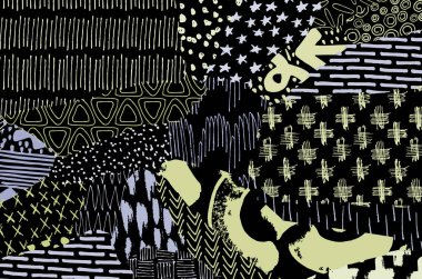 Soyut siyah konturlar, el vektör desen çizdi. Geometrik tarzı Retro soyut desen. Soyut çok renkli geometrik desen.