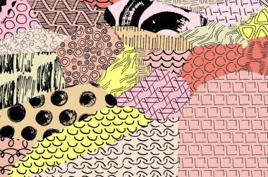 Soyut siyah konturlar, el vektör desen çizdi. Geometrik tarzı Retro soyut desen. Soyut çok renkli geometrik desen.