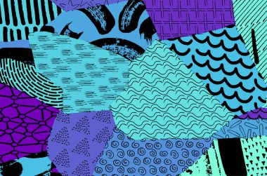 Soyut siyah konturlar, el vektör desen çizdi. Geometrik tarzı Retro soyut desen. Soyut çok renkli geometrik desen.