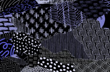 Soyut siyah konturlar, el vektör desen çizdi. Geometrik tarzı Retro soyut desen. Soyut çok renkli geometrik desen.