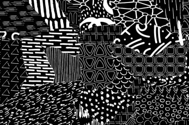 Soyut siyah konturlar, el vektör desen çizdi. Geometrik tarzı Retro soyut desen. Soyut çok renkli geometrik desen.