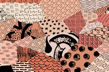 Soyut siyah konturlar, el vektör desen çizdi. Geometrik tarzı Retro soyut desen. Soyut çok renkli geometrik desen.