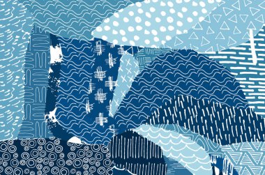 Soyut siyah konturlar, el vektör desen çizdi. Geometrik tarzı Retro soyut desen. Soyut çok renkli geometrik desen.