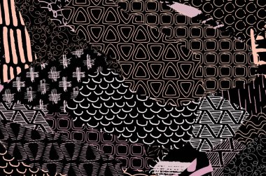 Soyut siyah konturlar, el vektör desen çizdi. Geometrik tarzı Retro soyut desen. Soyut çok renkli geometrik desen.