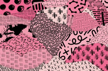 Soyut siyah konturlar, el vektör desen çizdi. Geometrik tarzı Retro soyut desen. Soyut çok renkli geometrik desen.