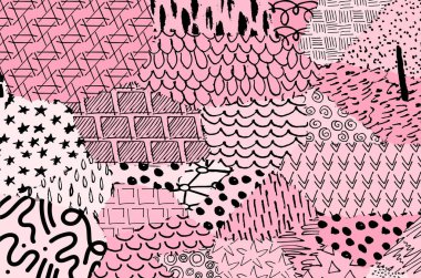 Soyut siyah konturlar, el vektör desen çizdi. Geometrik tarzı Retro soyut desen. Soyut çok renkli geometrik desen.