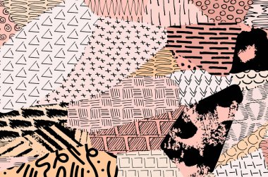 Soyut siyah konturlar, el vektör desen çizdi. Geometrik tarzı Retro soyut desen. Soyut çok renkli geometrik desen.