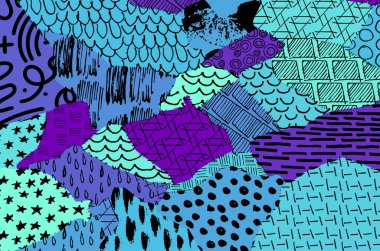 Soyut siyah konturlar, el vektör desen çizdi. Geometrik tarzı Retro soyut desen. Soyut çok renkli geometrik desen.