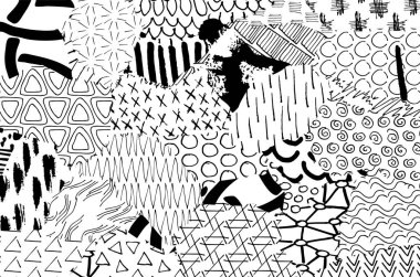 Soyut siyah konturlar, el vektör desen çizdi. Geometrik tarzı Retro soyut desen. Soyut çok renkli geometrik desen.