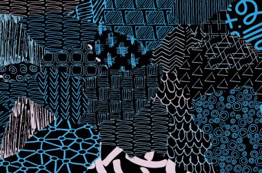 Soyut siyah konturlar, el vektör desen çizdi. Geometrik tarzı Retro soyut desen. Soyut çok renkli geometrik desen.