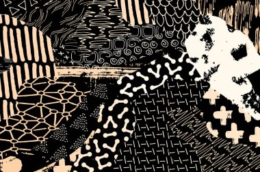 Soyut siyah konturlar, el vektör desen çizdi. Geometrik tarzı Retro soyut desen. Soyut çok renkli geometrik desen.