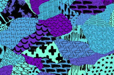 Soyut siyah konturlar, el vektör desen çizdi. Geometrik tarzı Retro soyut desen. Soyut çok renkli geometrik desen.