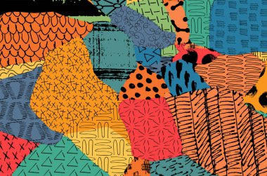 Soyut siyah konturlar, el vektör desen çizdi. Geometrik tarzı Retro soyut desen. Soyut çok renkli geometrik desen.