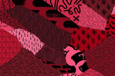 Soyut siyah konturlar, el vektör desen çizdi. Geometrik tarzı Retro soyut desen. Soyut çok renkli geometrik desen.