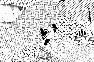 Soyut siyah konturlar, el vektör desen çizdi. Geometrik tarzı Retro soyut desen. Soyut çok renkli geometrik desen.