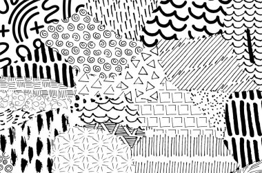 Soyut siyah konturlar, el vektör desen çizdi. Geometrik tarzı Retro soyut desen. Soyut çok renkli geometrik desen.