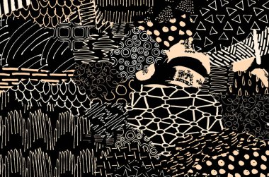 Soyut siyah konturlar, el vektör desen çizdi. Geometrik tarzı Retro soyut desen. Soyut çok renkli geometrik desen.